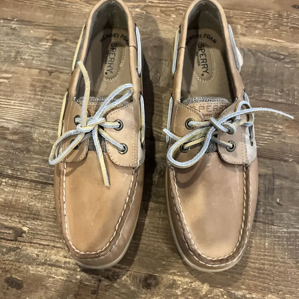 New Sperry Top Sider Bluefish 2 Eye Boat Shoes Linen Oat Womens Sz 8.5 W 9276619